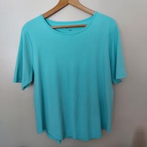 Koret Pima Cotton‎ Layering Scoop Neck T Shirt Top Aqua XL Curved Hem